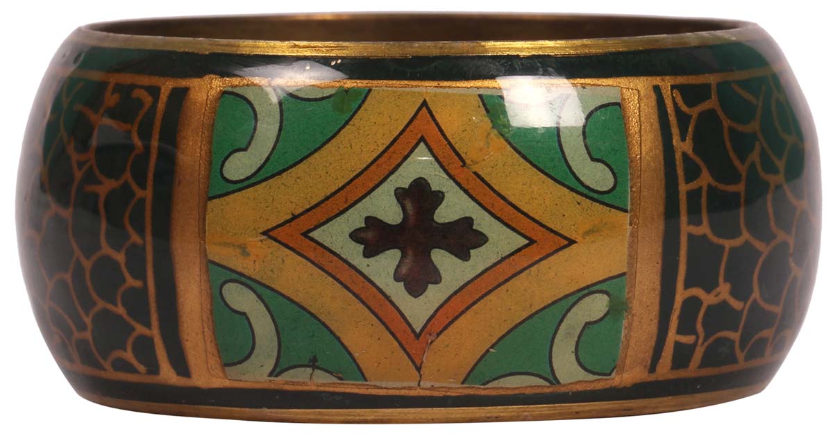 Round Broad Bangle - Traditional Motifs - Multicolored Exteriors & Dull Golden Finish Interiors - Handmade in Brass & Iron - Fashion Accessories - Unique Metal Jewelry - Buy in Bulk Wholesale